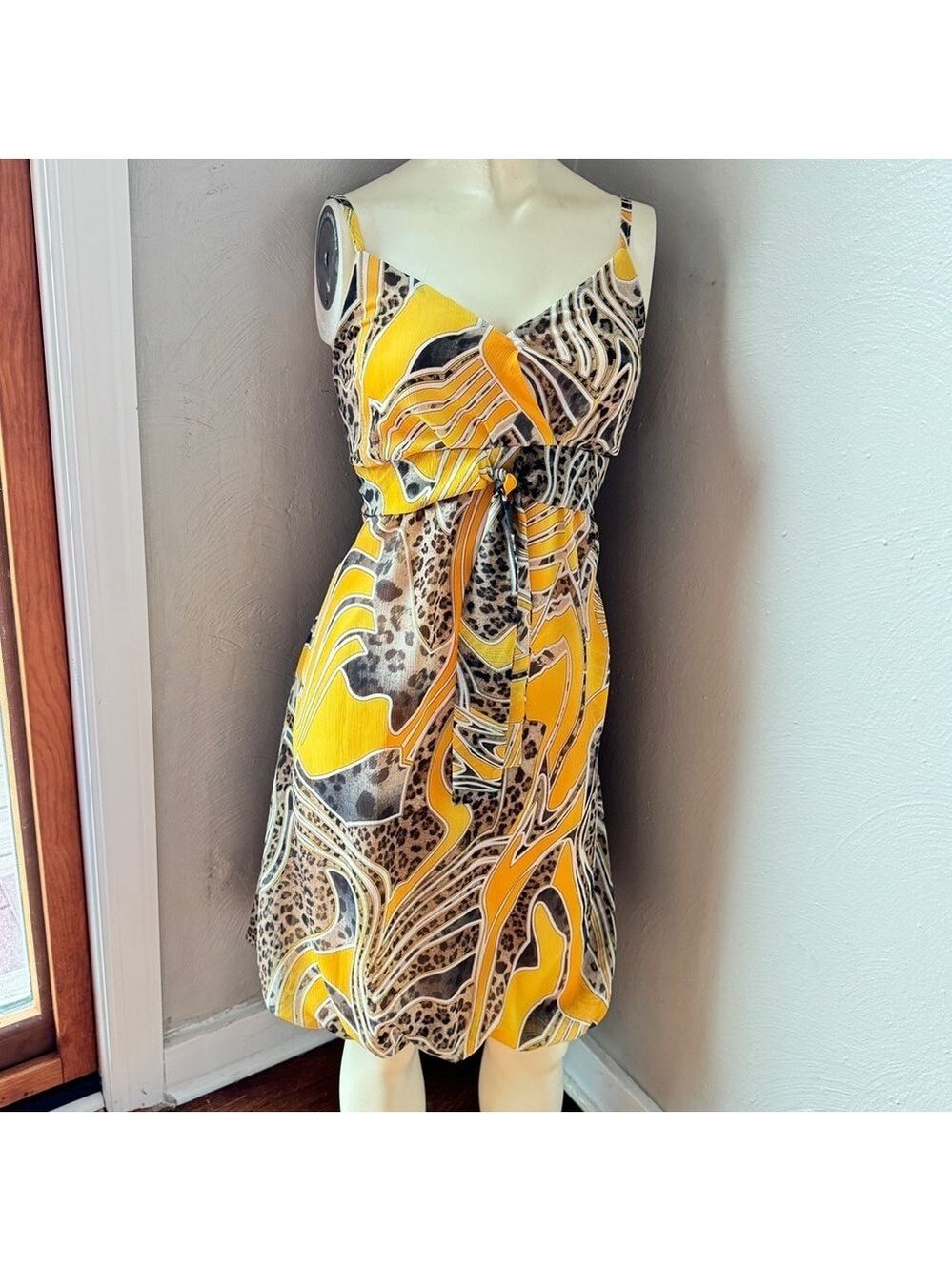 Joseph Ribkoff sleeveless yellow print dress size 10